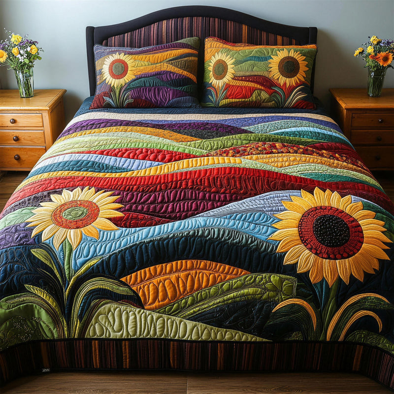 Country Sunflower Dreams 3-Piece Quilted Bedding Set