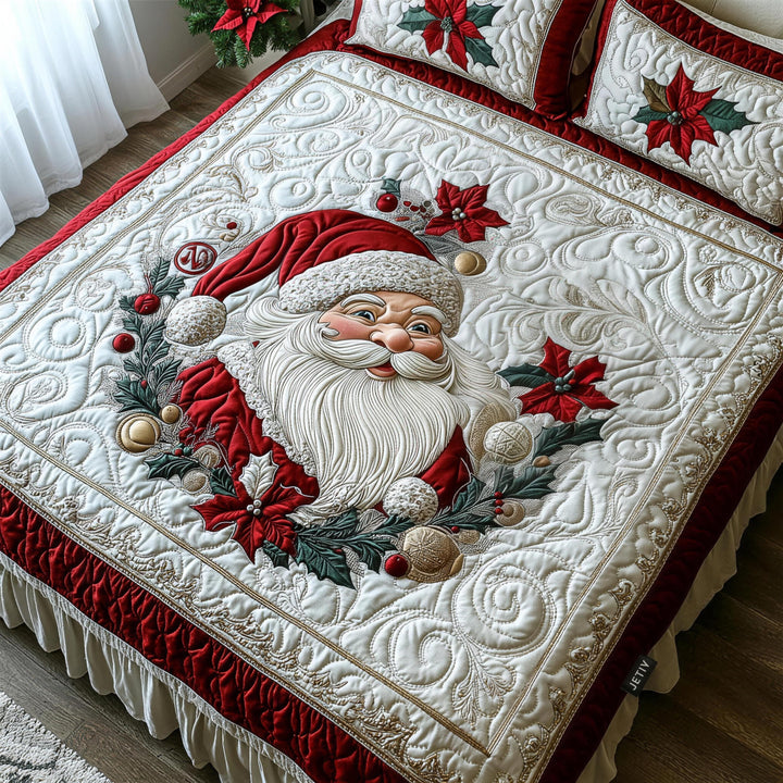 Santa Holiday Cheer 3-Piece Quilted Bedding Set