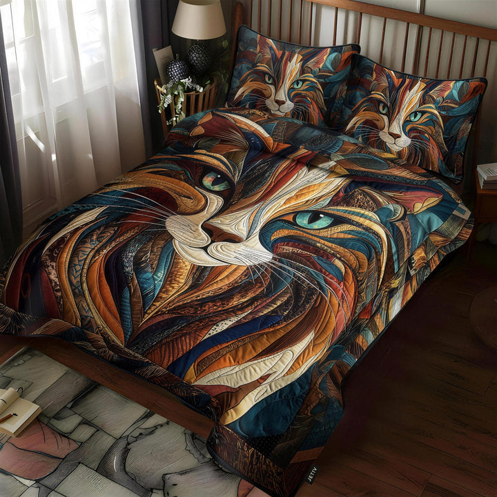 Purrs and Patches 3-Piece Quilted Bedding Set
