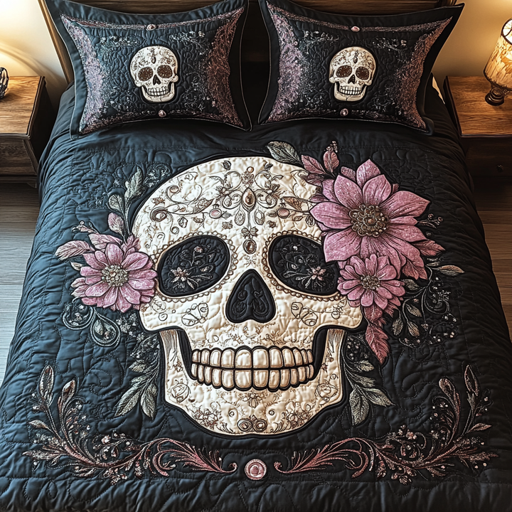 Artistic Skull 3-Piece Quilted Bedding Set