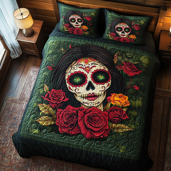 Artistic Skull 3-Piece Quilted Bedding Set