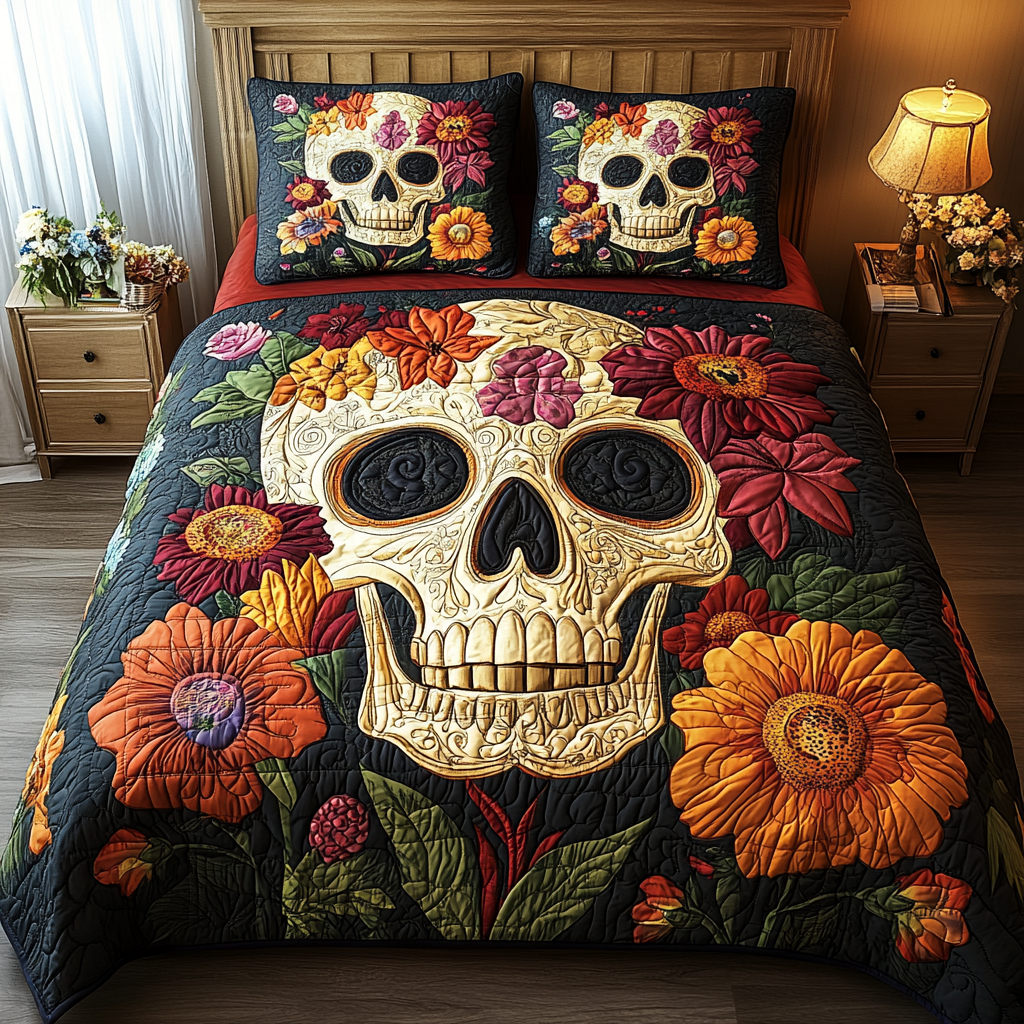 Artistic Skull 3-Piece Quilted Bedding Set