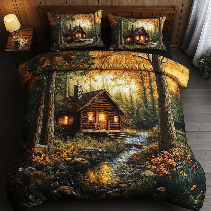Forest Log Cabin 3-Piece Quilted Bedding Set