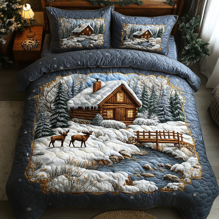 Log Cabin 3-Piece Quilted Bedding Set