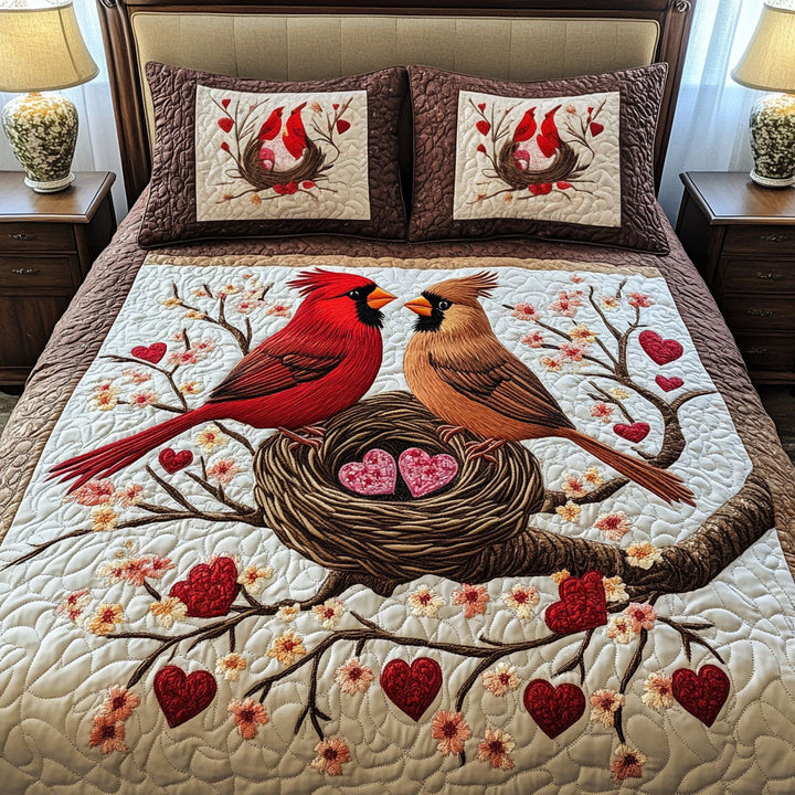 Couple Cardinal 3-Piece Quilted Bedding Set