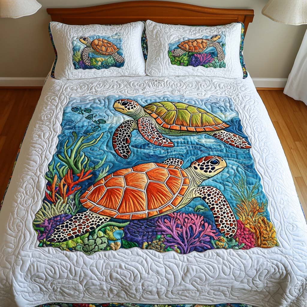 Turtle 3-Piece Quilted Bedding Set
