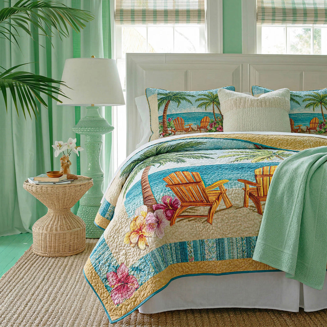 Palm Escape 3-Piece Quilted Bedding Set