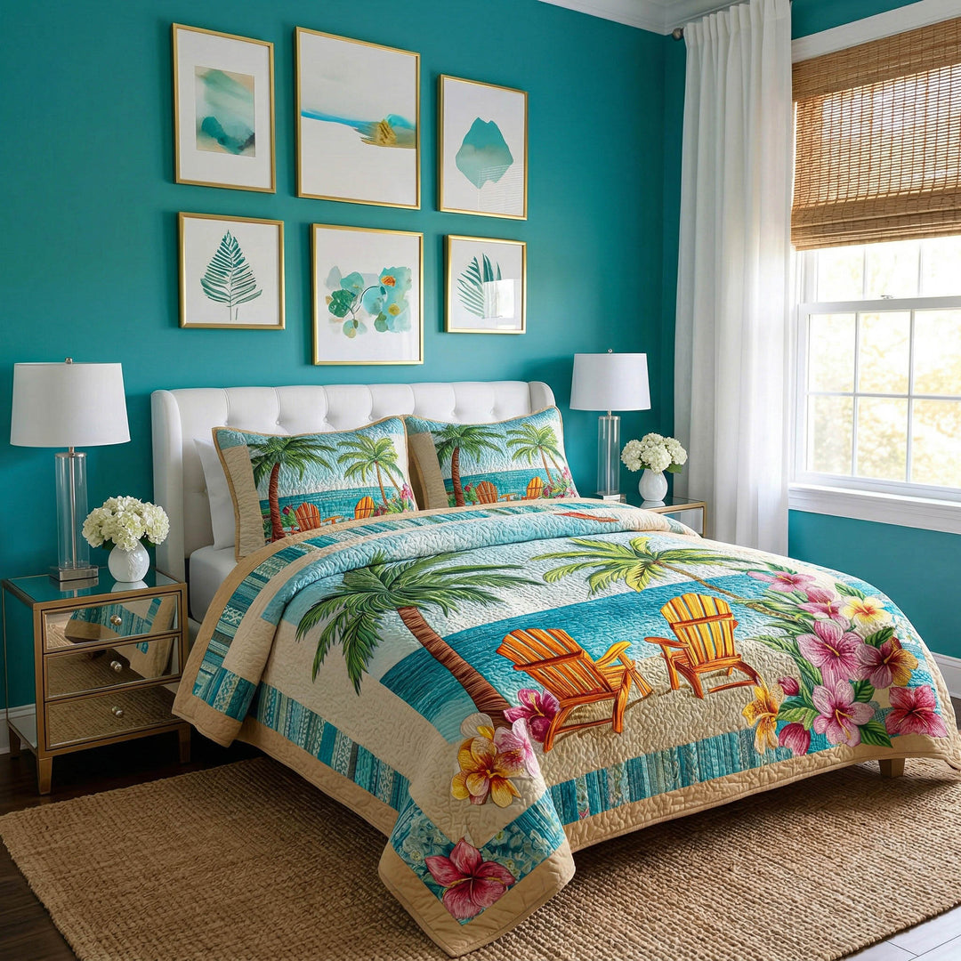 Palm Escape 3-Piece Quilted Bedding Set