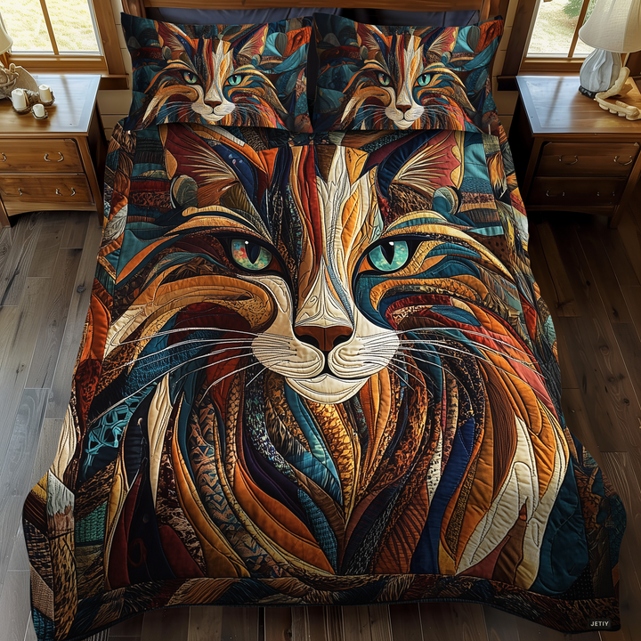 Purrs and Patches 3-Piece Quilted Bedding Set