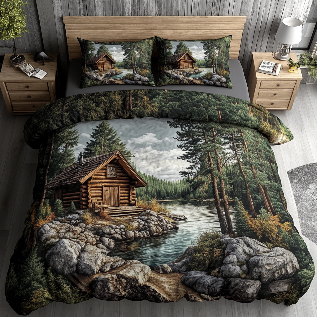 Log Cabin 3-Piece Quilted Bedding Set