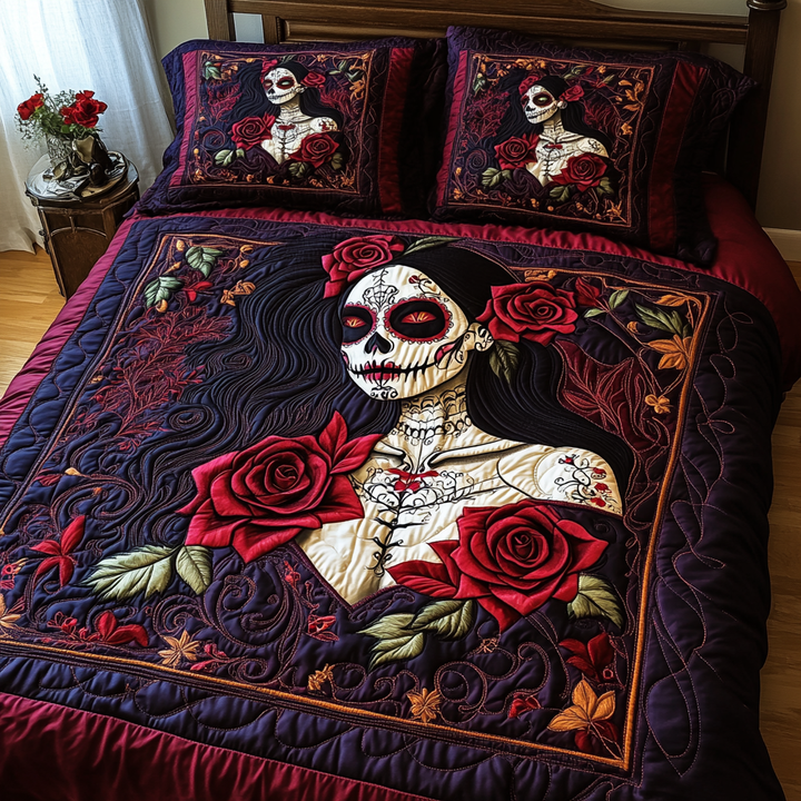 Artistic Skull 3-Piece Quilted Bedding Set