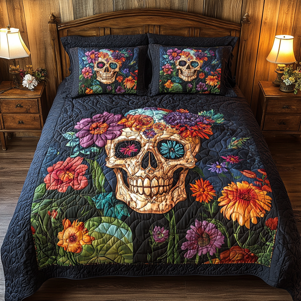 Artistic Skull 3-Piece Quilted Bedding Set
