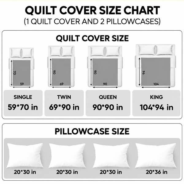 Bedding set size chart