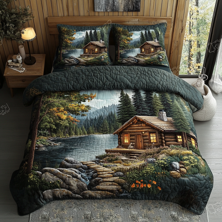 Timeless Log Cabin 3-Piece Quilted Bedding Set