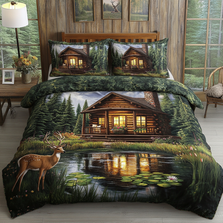 Tranquil Log Cabin 3-Piece Quilted Bedding Set