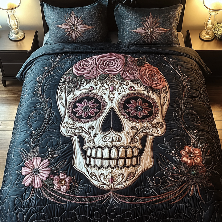 Artistic Skull 3-Piece Quilted Bedding Set
