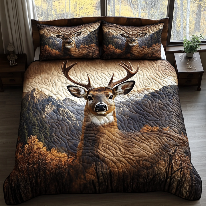White Tailed Deer 3-Piece Quilted Bedding Set