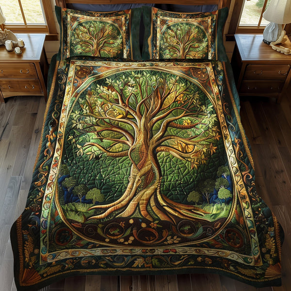 Vibrant Tree of Life 3-Piece Quilted Bedding Set
