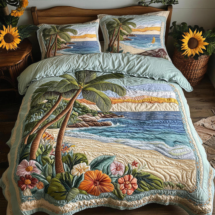 Palm Serenity 3-Piece Quilted Bedding Set