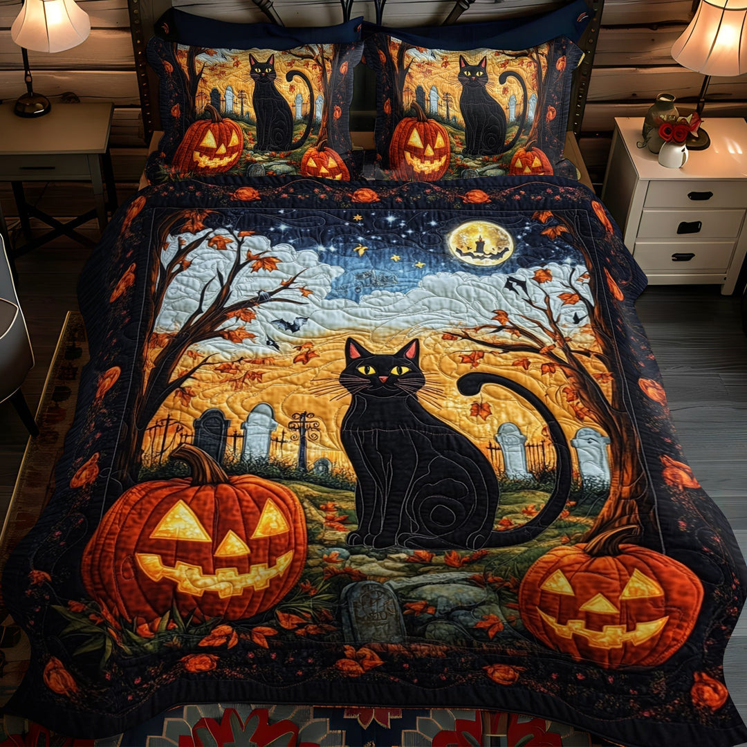Spook Tacular Black Cat 3-Piece Quilted Bedding Set